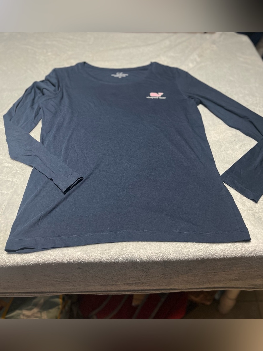 Vineyard Vines Navy Long Sleeve Shirt with Pink Whale Emblem